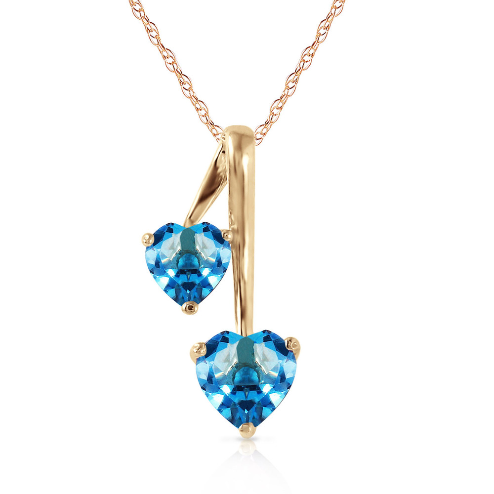 14K.SOLID GOLD HEARTS NECKLACE WITH NATURAL BLUE TOPAZ (Yellow Gold)
